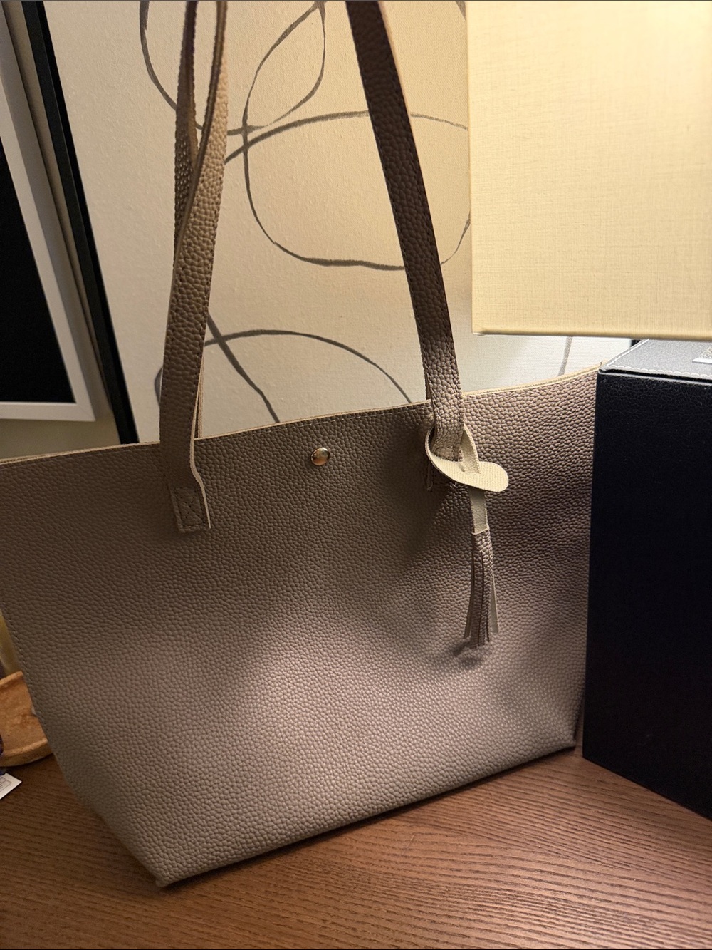 Taupe Tote Bag with Tassel - Women
